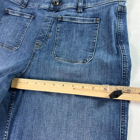 Spanx Jean Women 33x23* Cropped Wide Leg Patch Pockets Blue Stretch Denim Tag XL - Picture 14 of 16